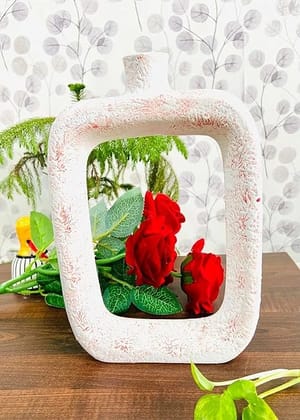 Xotic essentials Square White Sky Matte Finish Flower Vase Living Room Bedroom Dining Office Decor Home Decor Item Pack of 2