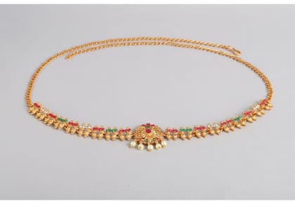 Women's Rose Gold Plated Alloy Hip Belt Kamarband (Red & Green)
