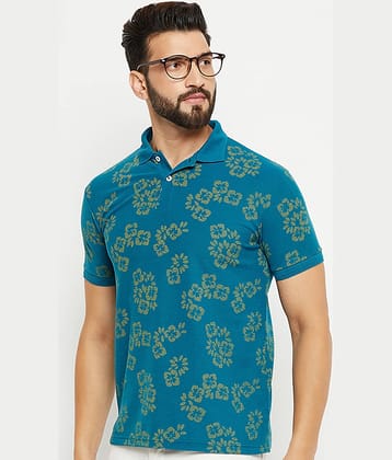 GET GOLF Pack of 1 Cotton Blend Regular Fit Printed Half Sleeves Men's Polo T Shirt ( Teal Blue )