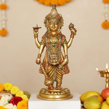 Brass Vishnu Ji Temple Idol - Devotional Hindu God Statue, Height : 9.5 Inch (BSMAS1412 V)