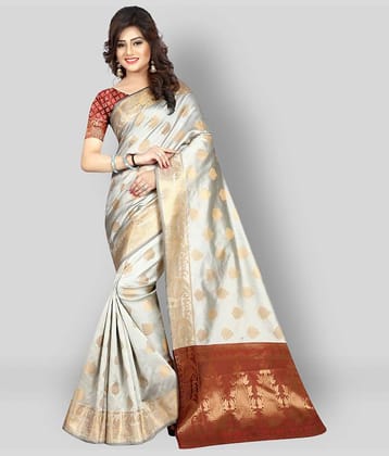 Gazal Fashions Banarasi Silk Saree With Unstitched Blouse Piece ( Cream )