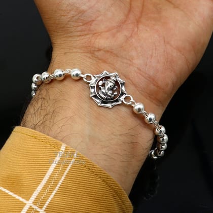 925 sterling silver handmade lord Ganesha design Rakhi bracelet amazing beaded bracelet, use as daily use jewelry rk219-6
