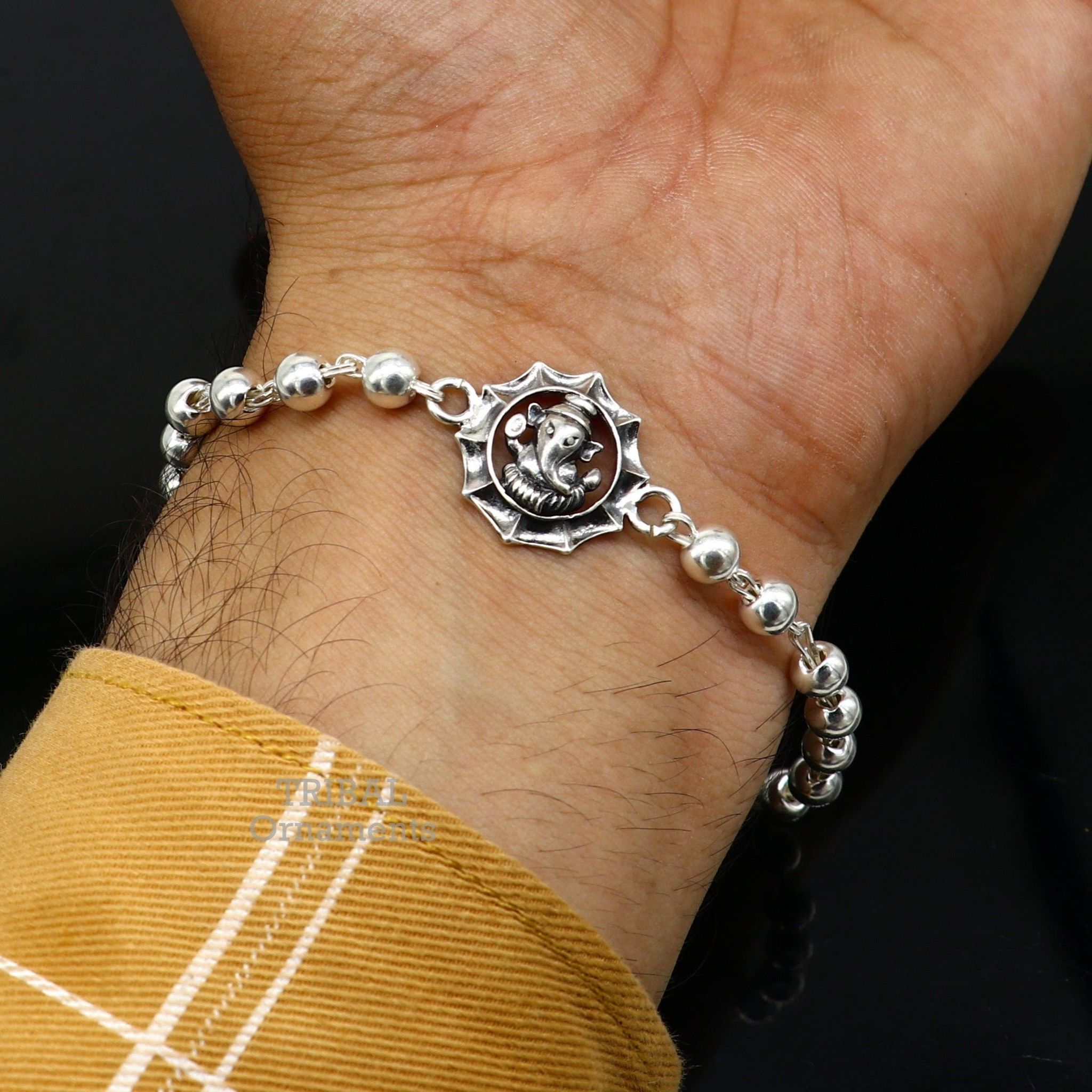 925 sterling silver handmade lord Ganesha design Rakhi bracelet amazing beaded bracelet, use as daily use jewelry rk219-6
