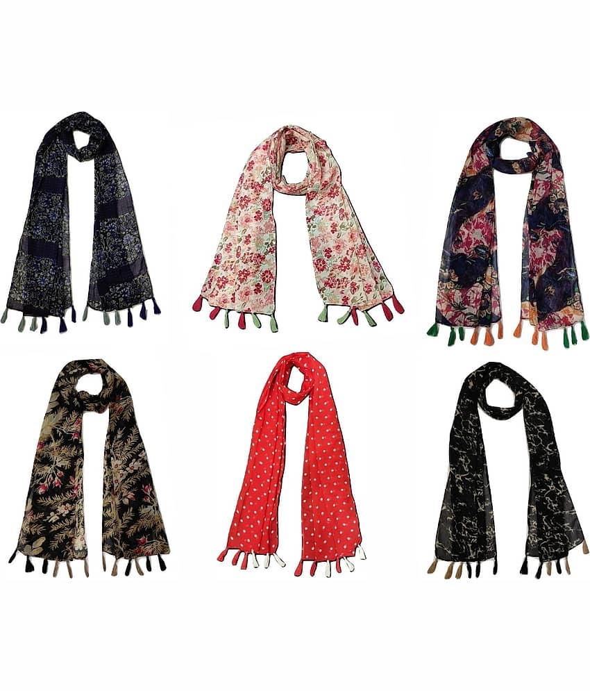 stolevilla Multi Printed Poly Cotton Yarn Stoles ( Pack of 6 )