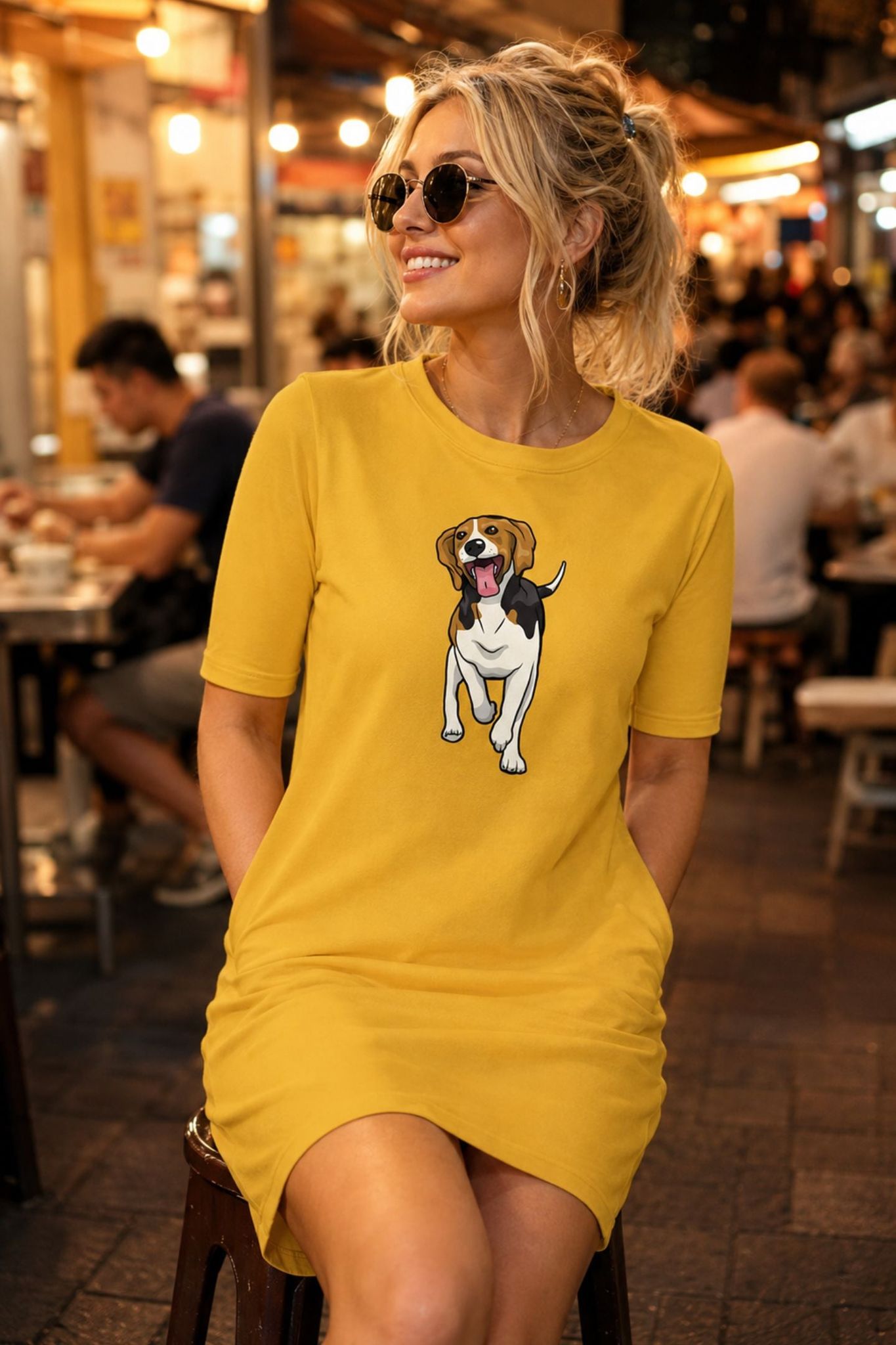 T-shirt Dress With Pockets - Fun Loving Beagle (6 Colours) (Slim Fit)
