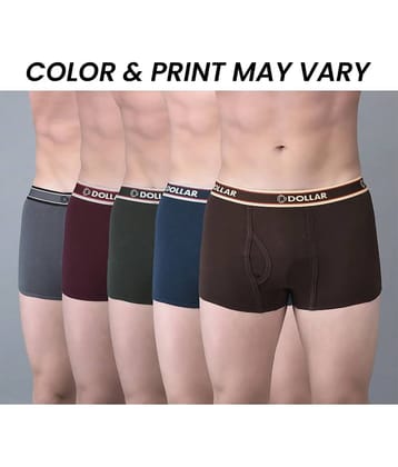 Dollar Bigboss Men's Pack of 5 Solid Combed Cotton Trunk With Double Pouch Support (Colour May Vary)