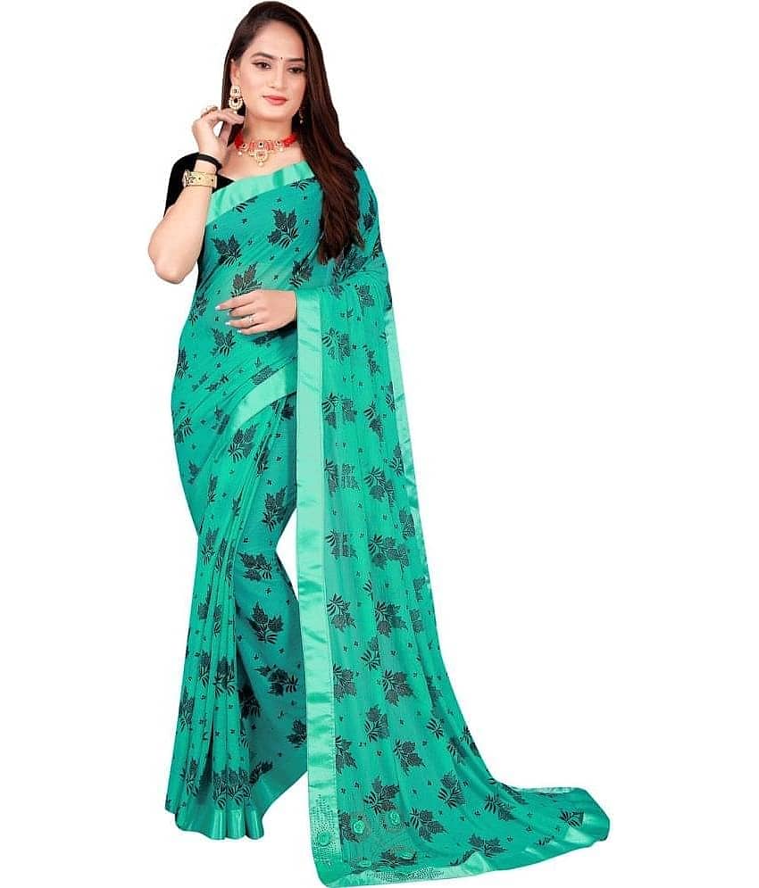 Saadhvi Cotton Silk Applique Regular Saree With Unstitched Blouse Piece ( Blue )