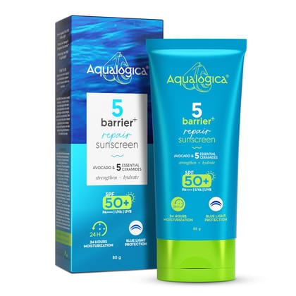 Aqualogica 5 Barrier+ Repair Sunscreen with Avocado & 5 Essential Ceramides | SPF 50 PA++++ | UVA/B & Blue Light Broad Spectrum Protection | Strengthens Skin Barrier | 24 Hr Moisturization | Fragrance Free | 80 g Aqualogica 5 Barrier+ Repair Sunscreen wi Aqualogica 5 Barrier+ Repair Sunscreen with Avocado & 5 Essential Ceramides | SPF 50 PA++++ | UVA/B & Blue Light Broad Spectrum Protection | Strengthens Skin Barrier | 24 Hr Moisturization | Fragrance Free | 80 g Aqualogica 5 Barrier+ Repair Sunscreen wi