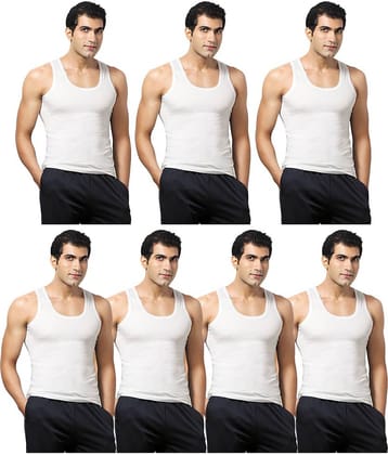 VIP Pack of 7 Cotton Basic Vest For Men ( White )