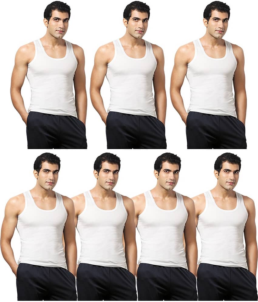 VIP Pack of 7 Cotton Basic Vest For Men ( White )
