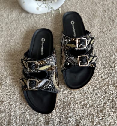 Embroidery Alia Slides - Black-36