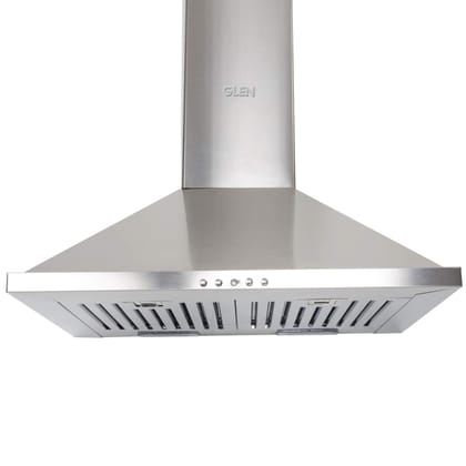 Glen Hood Aqua SS Kitchen Chimney 60cm | 1000 m/hr Suction Capacity | Baffle Filter | Angular Pyramid Design | Push Button Controls | Silver Finish | 1-Year Comprehensive Warranty and 7-Year on Motor Glen Hood Aqua SS Kitchen Chimney 60cm | 1000 m/hr Suc