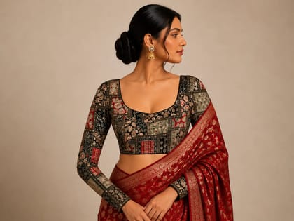 Women's Premium Printed Silk Full Sleeves Designer Blouse