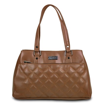 Jothi Lattice Premium Womens Handbag | Diamond Quilted Synthetic Leather Tote | 3-Compartment Spacious Design | Matte Finish | Lightweight & Durable | Dark Brown