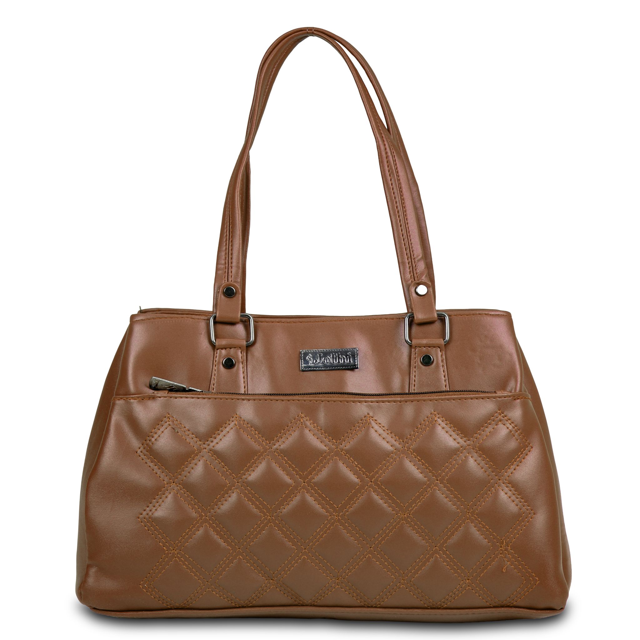 Jothi Lattice Premium Womens Handbag | Diamond Quilted Synthetic Leather Tote | 3-Compartment Spacious Design | Matte Finish | Lightweight & Durable | Dark Brown