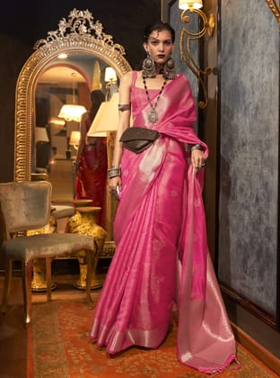 Pink Two Tone Handloom Weaving Organza Saree