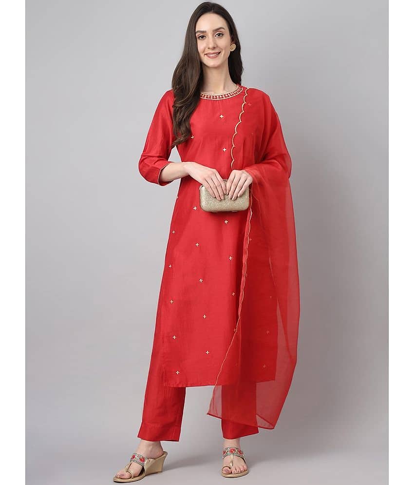 Janasya - Red Straight Polyester Women's Stitched Salwar Suit ( Pack of 1 )