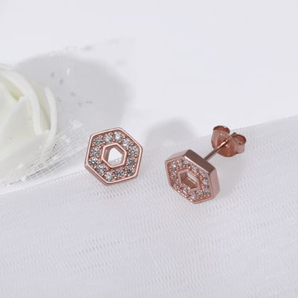 Rose Gold Hexagon Geometry Earrings