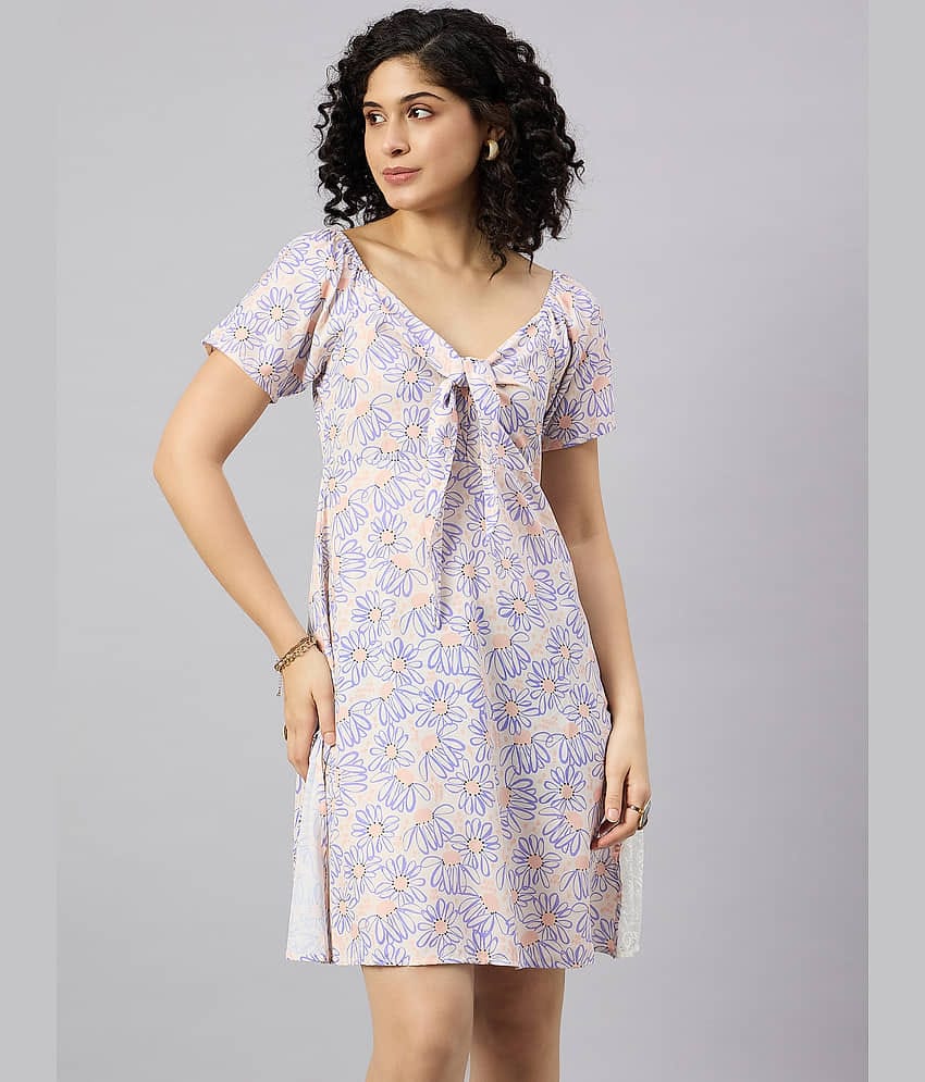 Kuwarii Women Polyester Printed Fit & Flare Dress ( Beige )