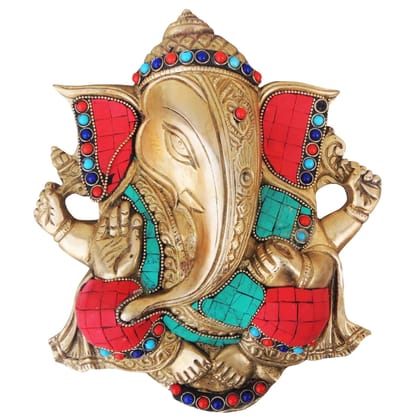 Brass Wall Hanging Showpiece Ganesh With Stone Finish (BSMAS794 B)