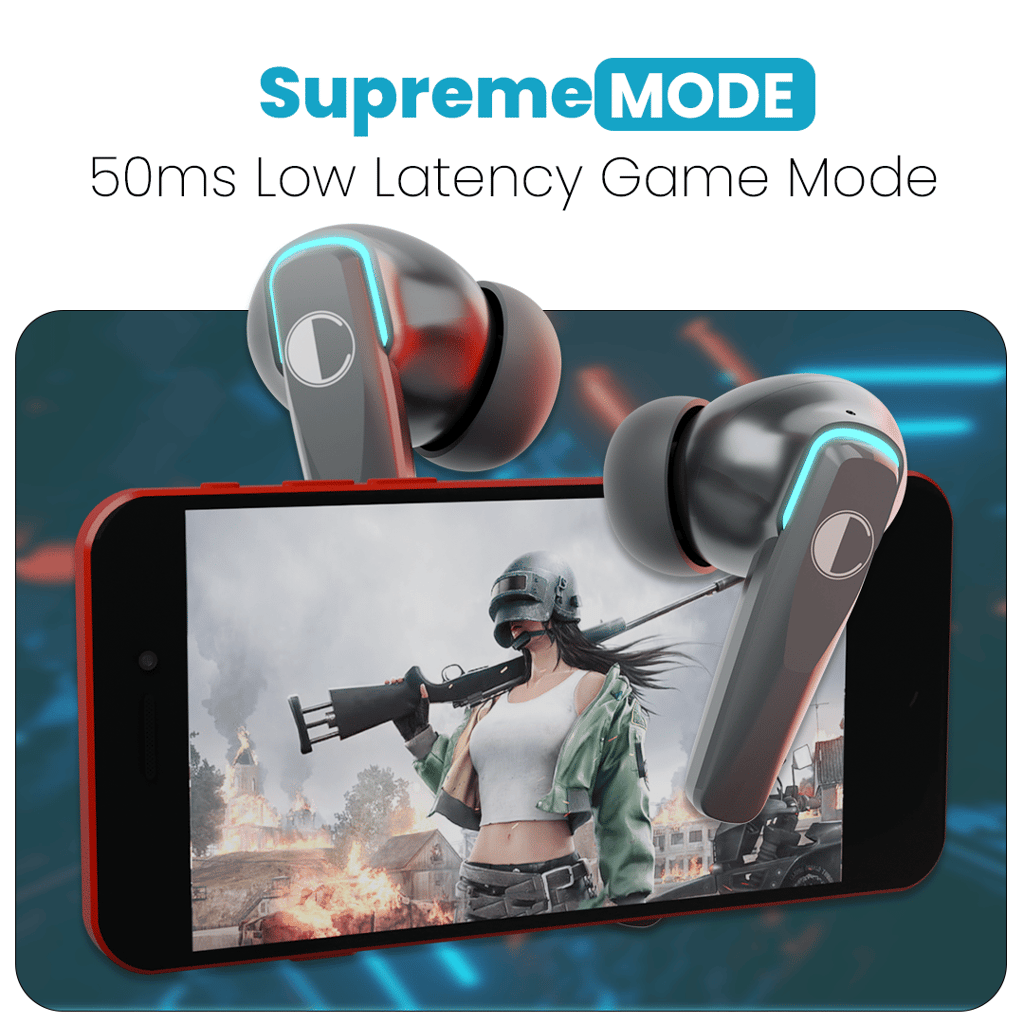 Cellecor BroPods C103 PLAY Quad Mic TWS |35H Playtime, ENC, 5.3v, 50ms Low Latency Gaming Bluetooth-Grey