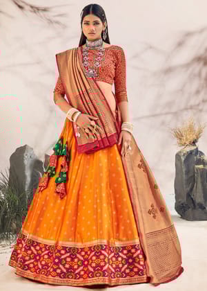 Beautiful Orange Patola Lehenga With  Banarasi Dupatta