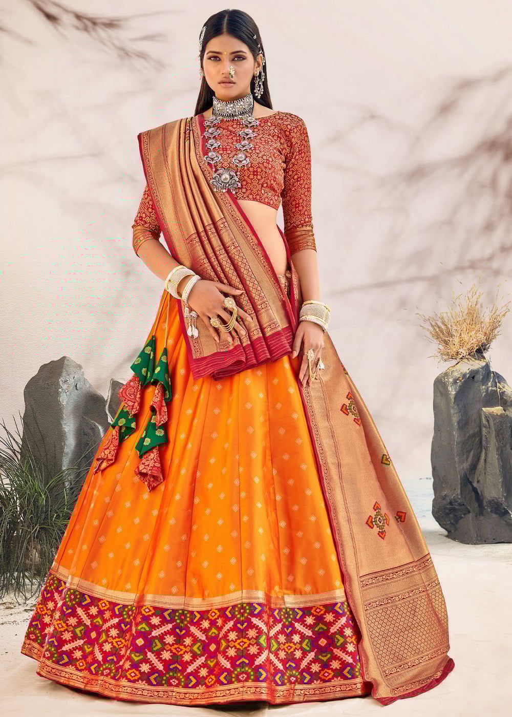 Beautiful Orange Patola Lehenga With  Banarasi Dupatta