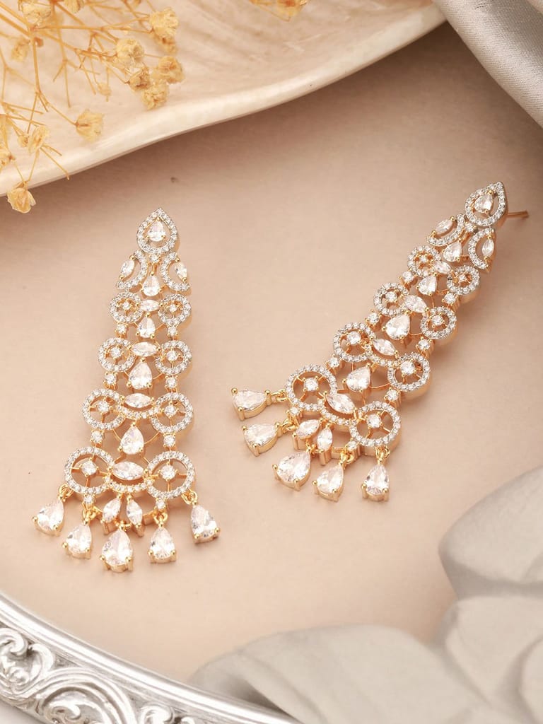 Gold Toned AD Zircon Studded Designer Dangler Partywear Earrings - Earrings | Buy online on ZillyBuy