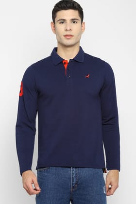 Men's Polo Collar Full Sleeves T-Shirt - Navy Blue-3XL / Navy Blue