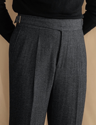 Deep Grey Exotic Herringbone Formal Gurkha Pants by ITALIAN VEGA®-28