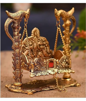 Saurabh Appliances Metal Handicrafted Laddu Gopal Jhula (Golden Oxidized_17.8 x 9.5 x 17.1 cm)