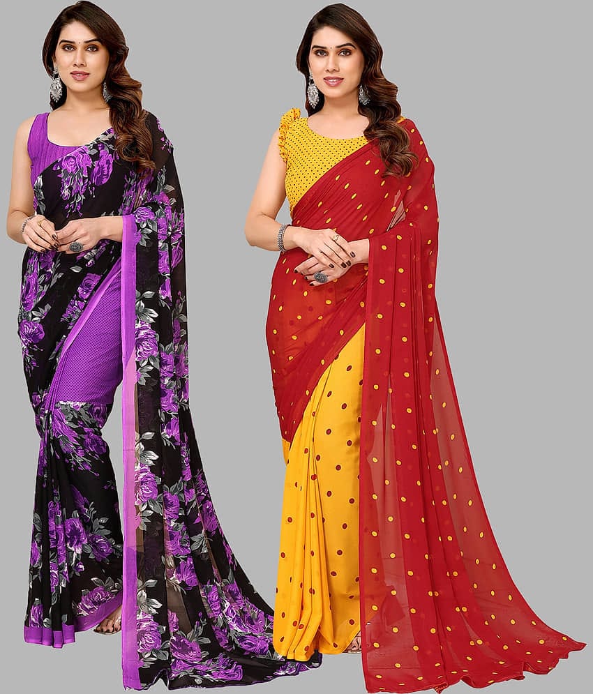 ANAND SAREES Georgette Printed Saree With Unstitched Blouse Piece ( Multicolor )