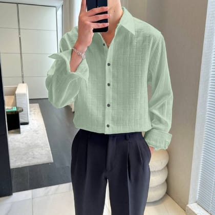 Sugarcane Serenity: Men's Light Green Fabulous Stripe Shirt by GlamaStitch-M