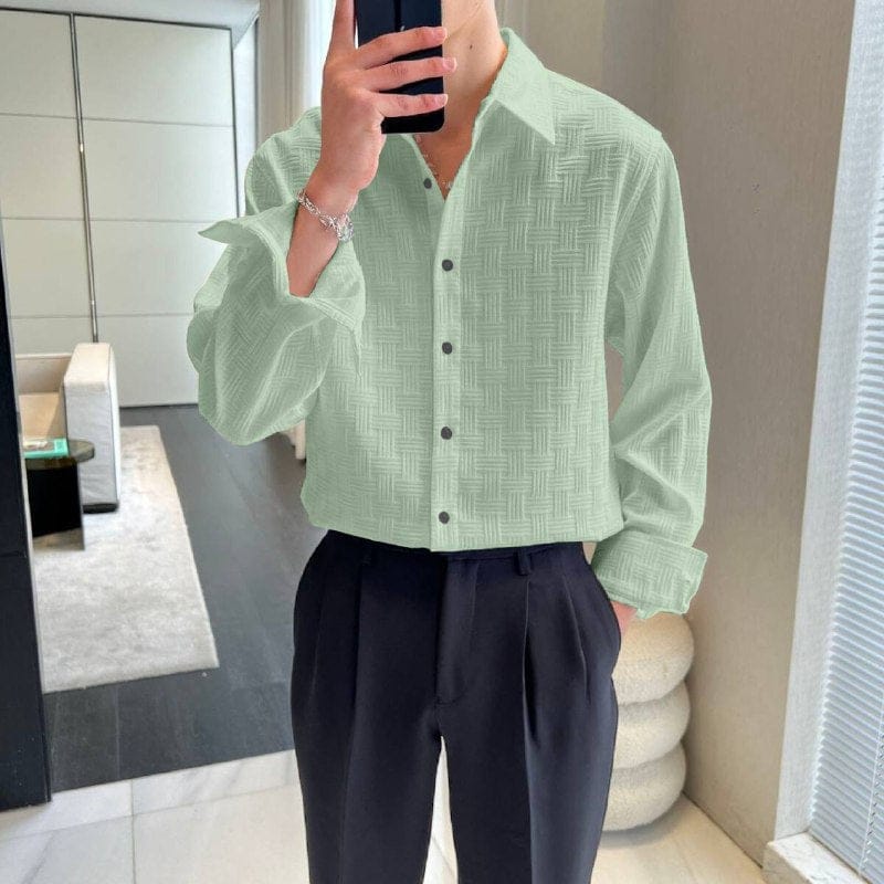 Sugarcane Serenity: Men's Light Green Fabulous Stripe Shirt by GlamaStitch-M