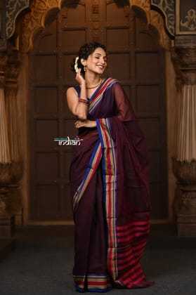 Parampara ~ Pure Cotton Saree in Brown with Exclusive Zari Border & Pallu
