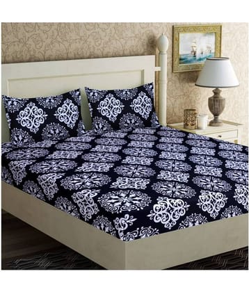 Home Candy Microfiber Ethnic Double Bedsheet with 2 Pillow Covers- Black