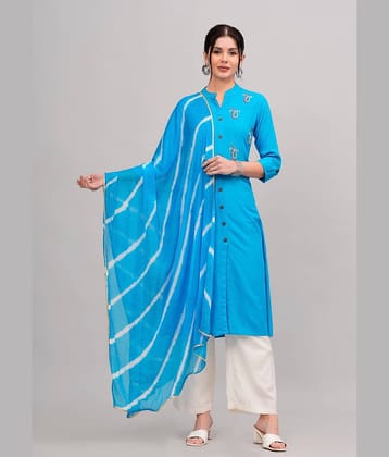 MAUKA Rayon Solid Kurti With Palazzo Women's Stitched Salwar Suit - Blue ( Pack of 1 )