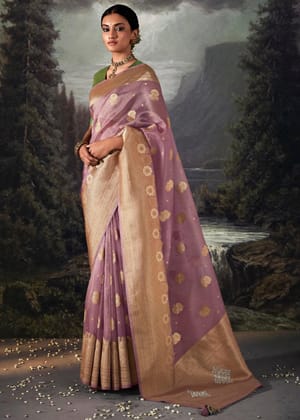 Lavender Purple Woven Banarasi Organza Silk Saree