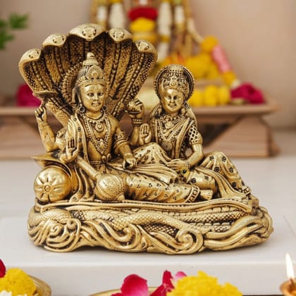 Machine-Made Brass Vishnu & Laxmi Ji God Idol - Fine Detail Statue, Height : 4.6 Inch (BSMAS1730 F)