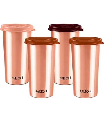 Milton Copper Drinking Water Tumbler with Lid, Set of 4, 480 ml Each, Copper | 100% Leak Proof | Office | Gym | Yoga | Home | Kitchen | Hiking | Treking | Travel Tumbler