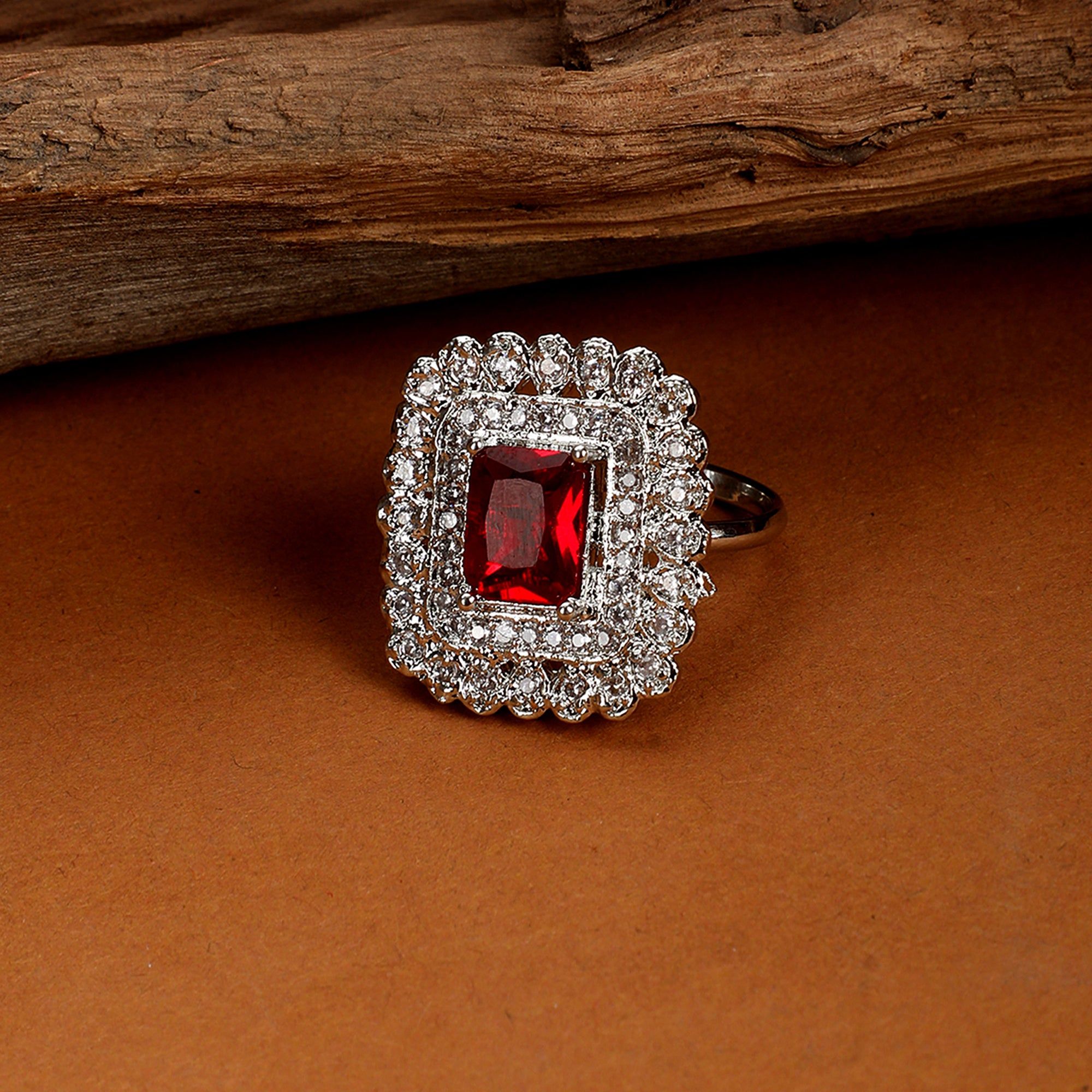 Radiant Rouge Brass Ring-Red / Rhodium