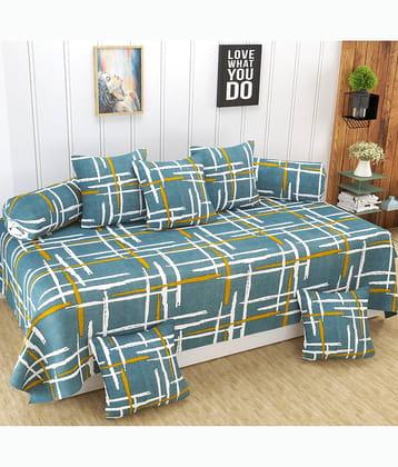 Homefab India Microfibre Geometric Diwan Set 8 Pcs - Green