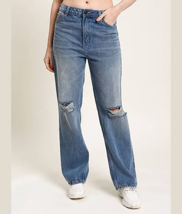 Bene Kleed Women Classic Straight Fit Slash Knee Pure Cotton Light Fade Jeans