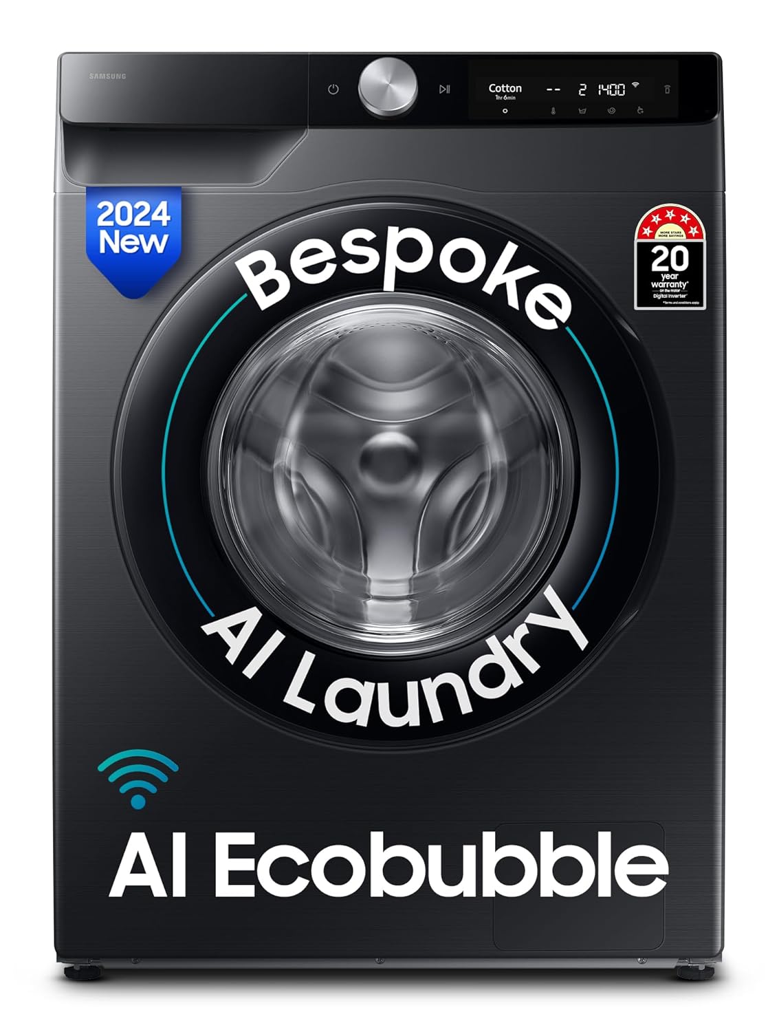 Samsung 12 kg, 5 Star, AI Ecobubble, Super Speed, Wi-Fi, Hygiene Steam with Inbuilt Heater, Digital Inverter, Fully-Automatic Front Load Washing Machine (WW12DG6B24ABTL, Black)