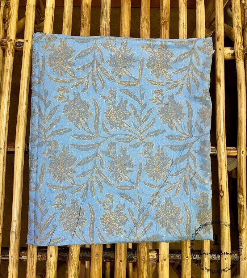 Elegant Unstitched Cotton Fabric for Kurtas-Light Blue