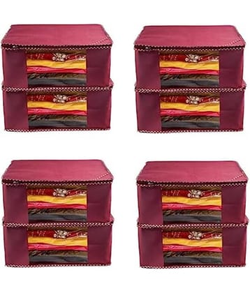 Non-Woven Saree Cover Cloth Storage & Organizer ( Pack of 8 ) Maroon Multi Saree Cover