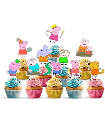 Zyozi 10 pcs Peppa Pig Cup cake Topper for Cartoon Theme Birthday Party Supplies Pig Cup Cake Topper for Boy & Girl,Cake Topper For Cake Decoration