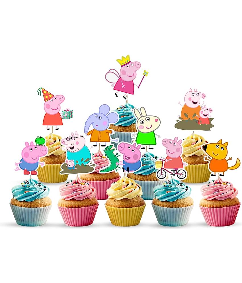 Zyozi 10 pcs Peppa Pig Cup cake Topper for Cartoon Theme Birthday Party Supplies Pig Cup Cake Topper for Boy & Girl,Cake Topper For Cake Decoration