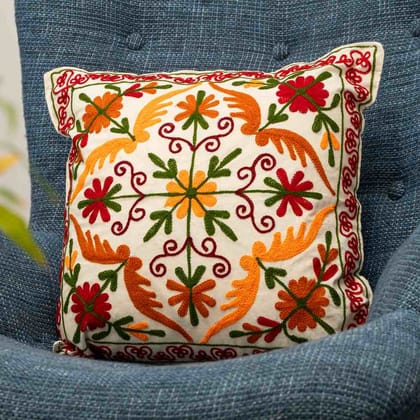 Rustic Bloom Aari Embroidery Cushion Cover (Set of 2)-2 pieces