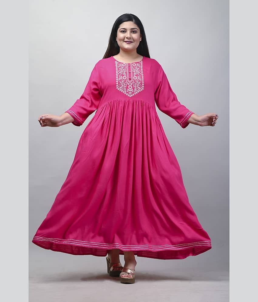 Swasti Women Cotton Blend Flared Stitched Ethnic Gown ( Pink )